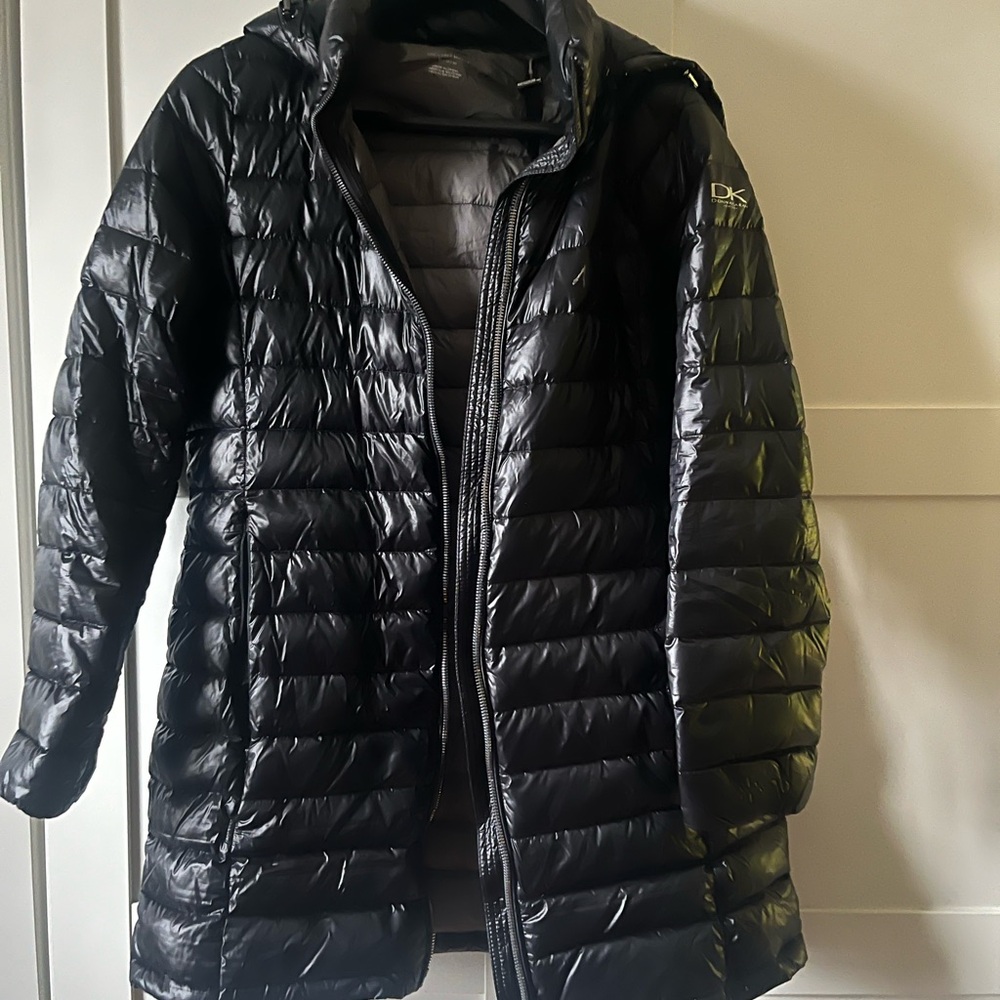 Donna Karan Women's Shiny Black Puffer Coat